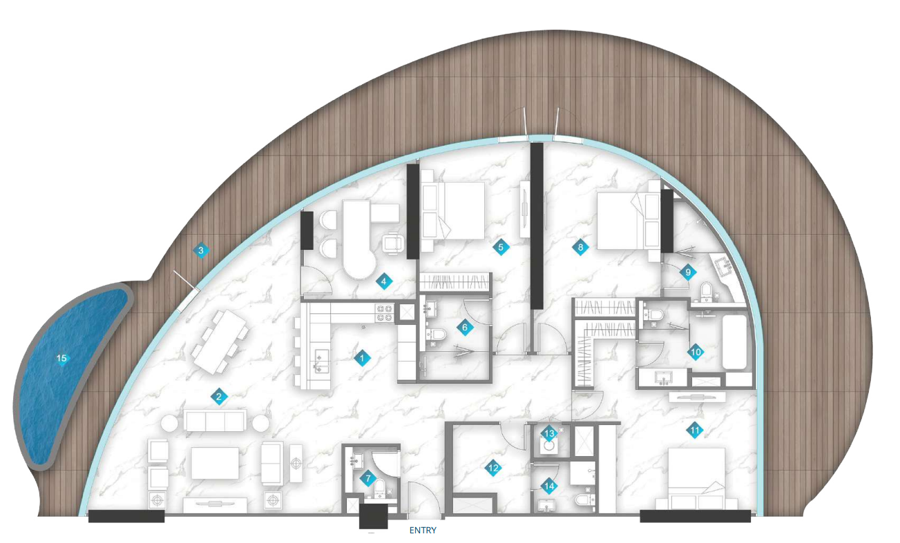 3 BR floor plan
