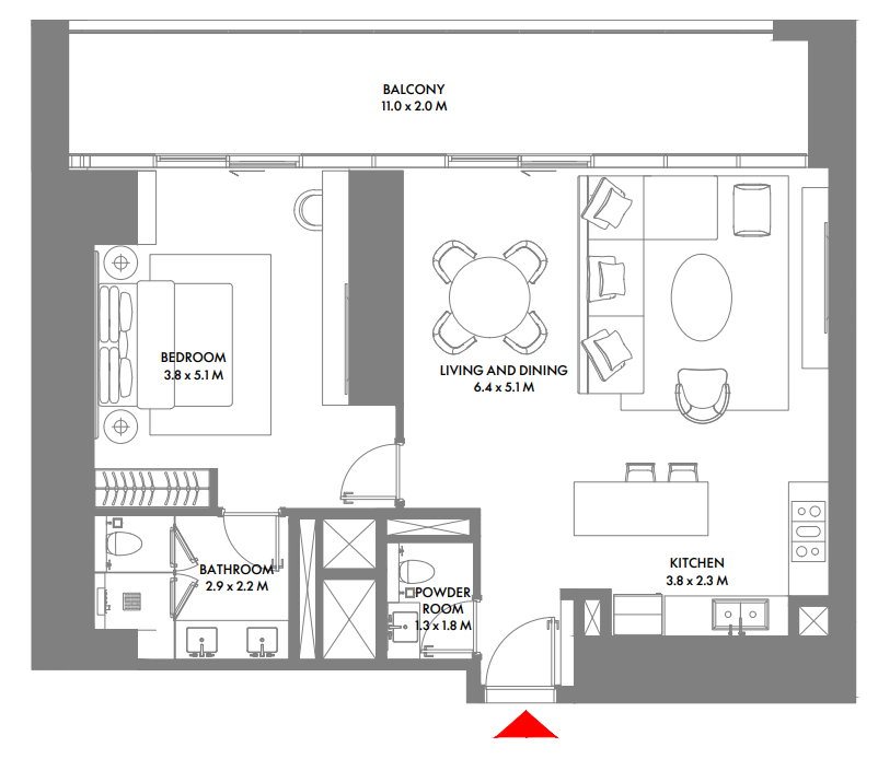 1 BR floor plan