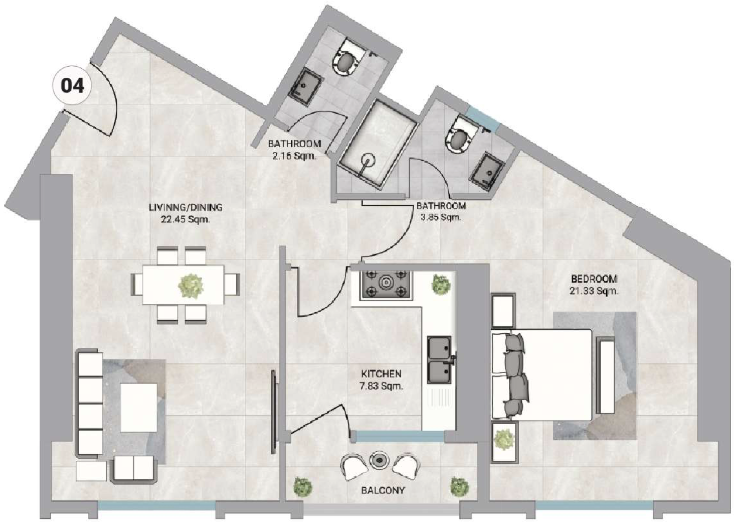 1 BR floor plan
