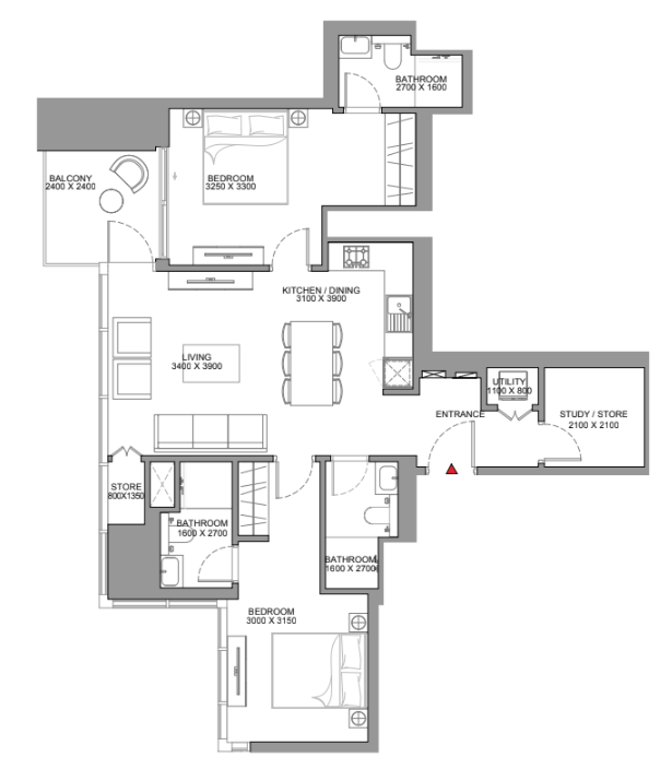2 BR floor plan
