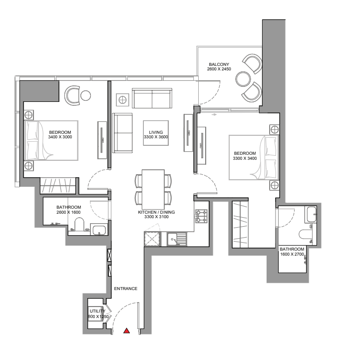 2 BR floor plan