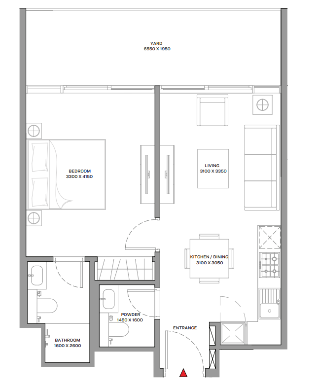 1 BR floor plan