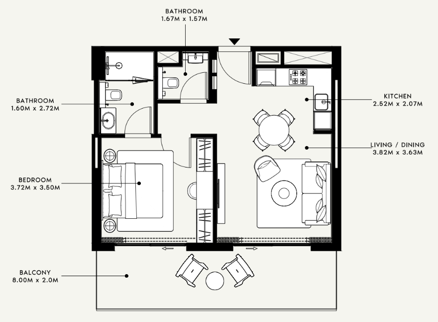 1 BR floor plan