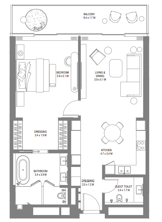 1 BR floor plan