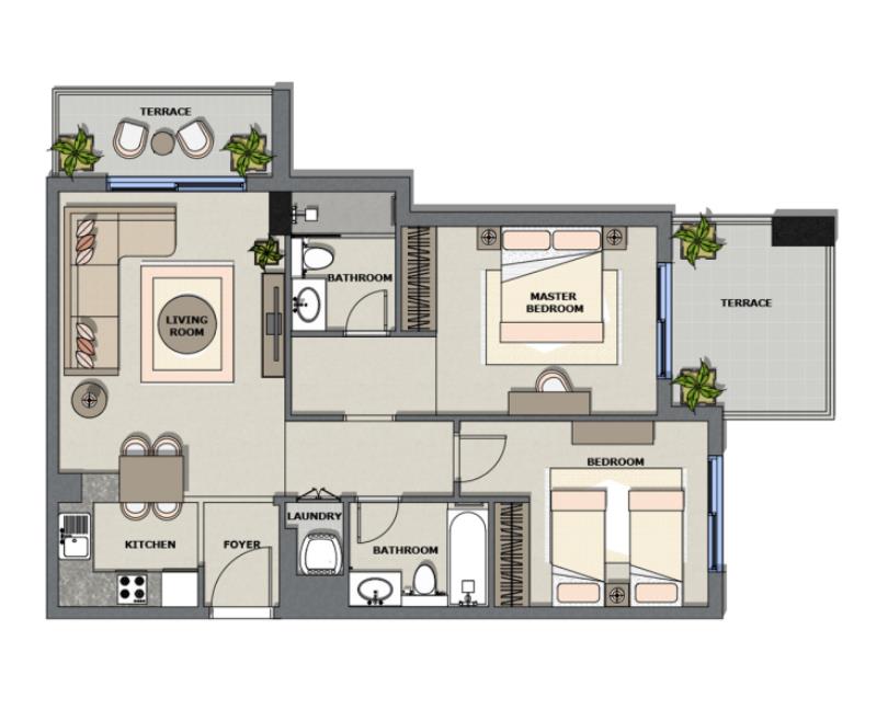 2 BR floor plan