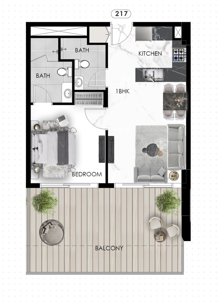 1 BR floor plan