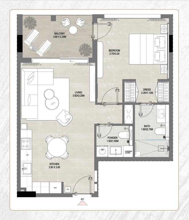 1 BR floor plan