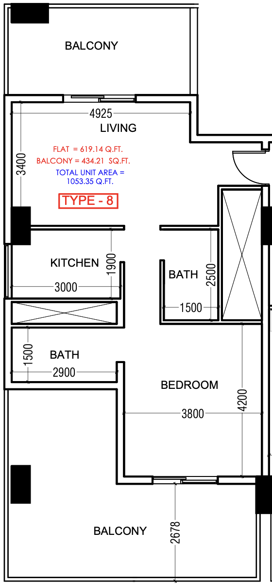 1 BR floor plan