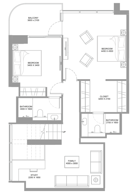 3 BR floor plan