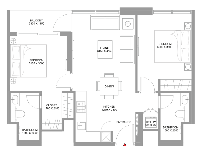 2 BR floor plan