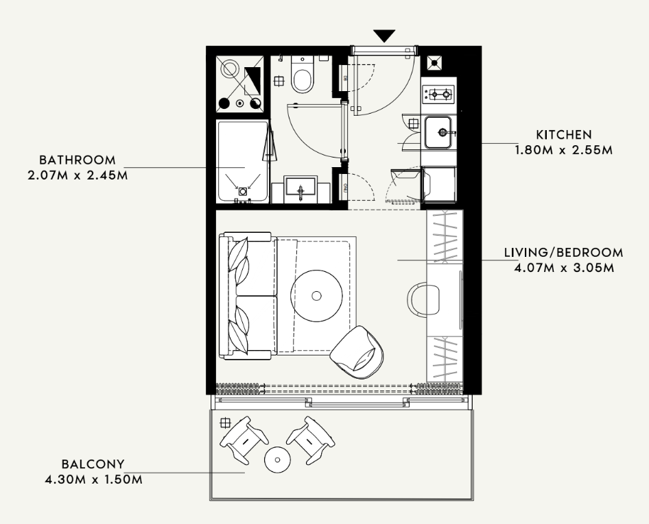 1 BR floor plan