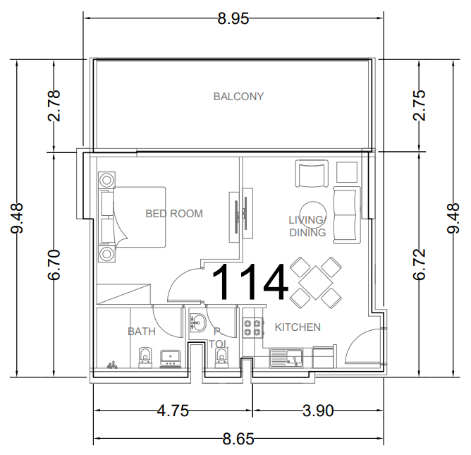 1 BR floor plan