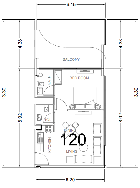1 BR floor plan