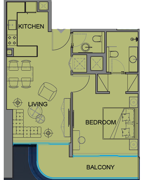 1 BR floor plan