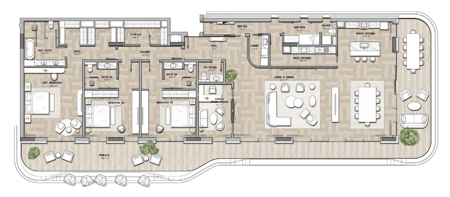 3 BR floor plan