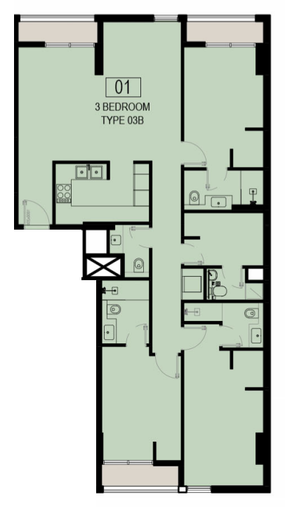 3 BR floor plan