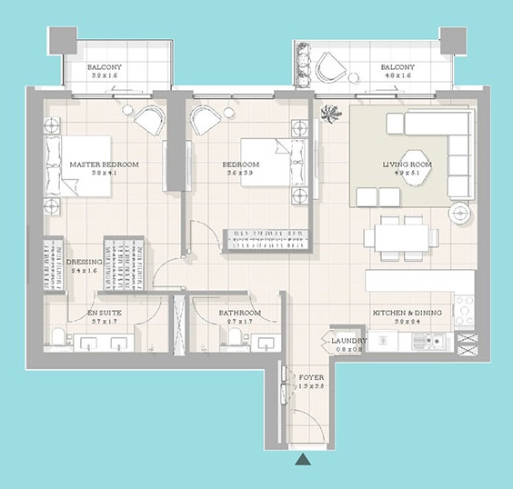 2 BR floor plan