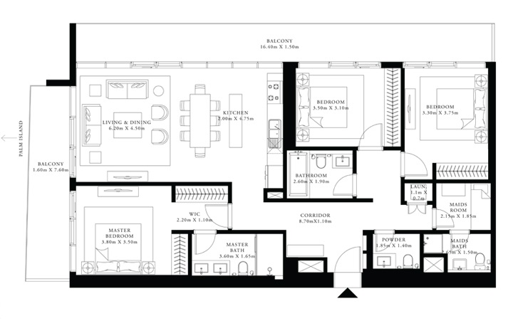 3 BR floor plan
