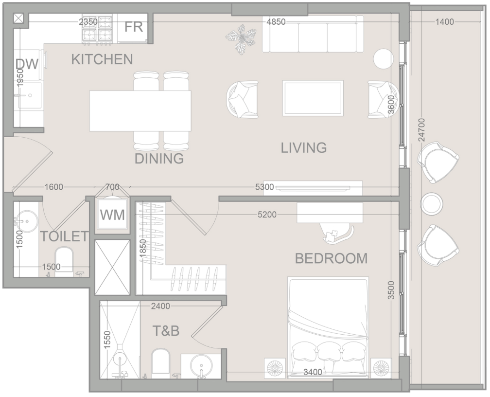 1 BR floor plan