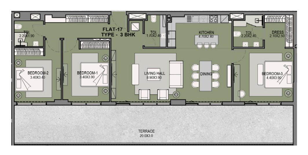 3 BR floor plan