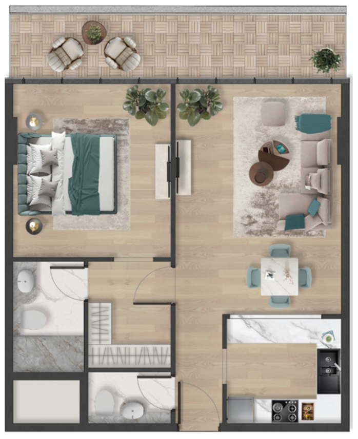 1 BR floor plan