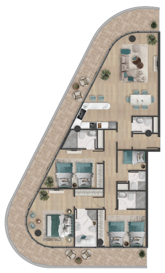 3 BR floor plan