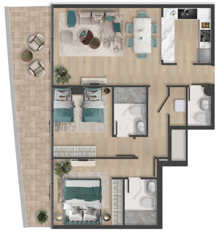 2 BR floor plan