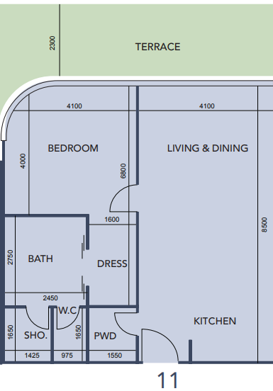 1 BR floor plan