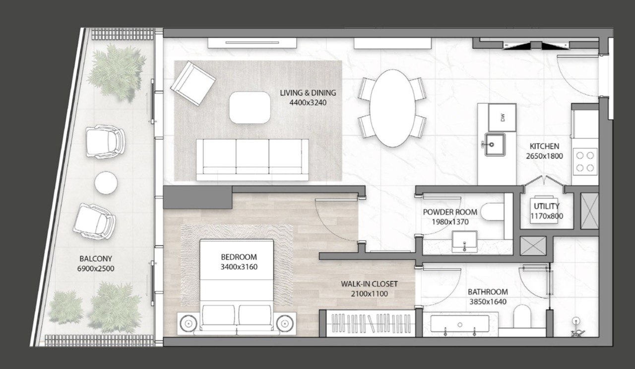 1 BR floor plan