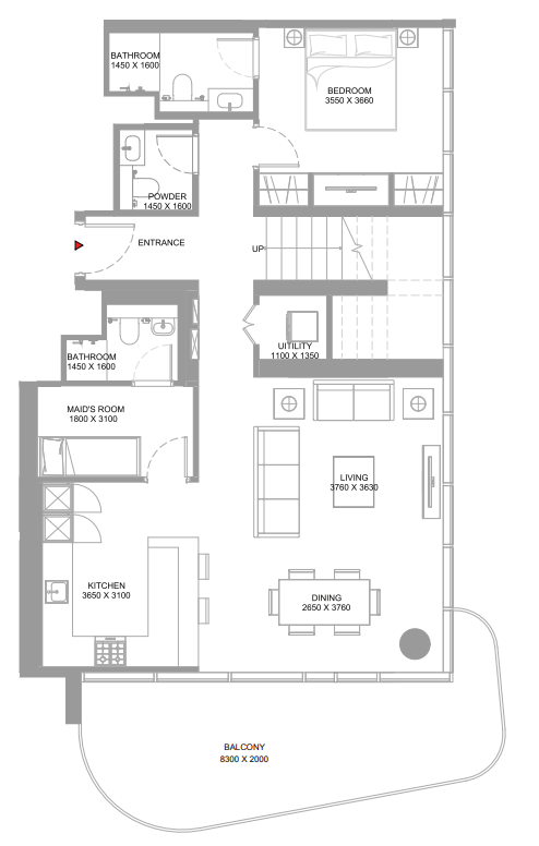 3 BR floor plan