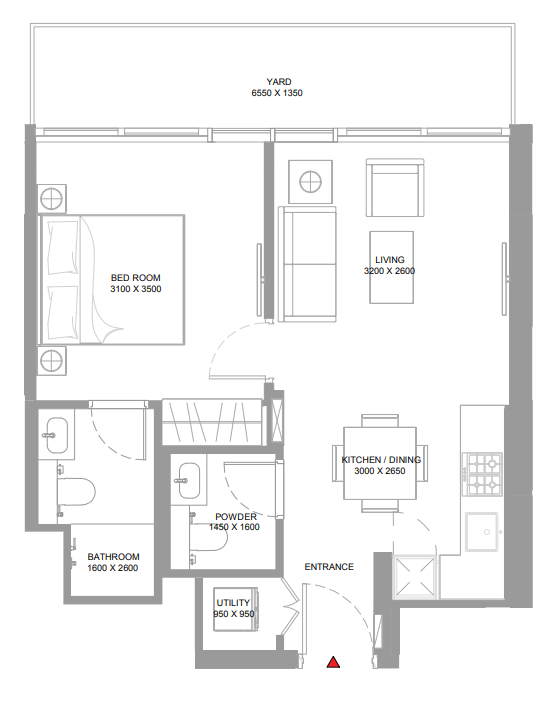 1 BR floor plan