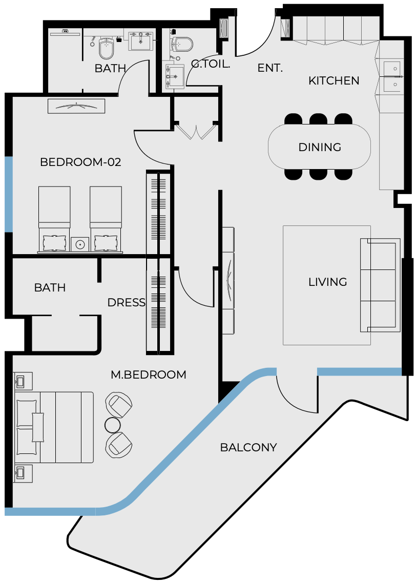 2 BR floor plan