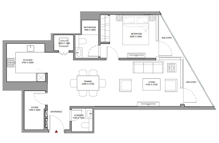 1 BR floor plan