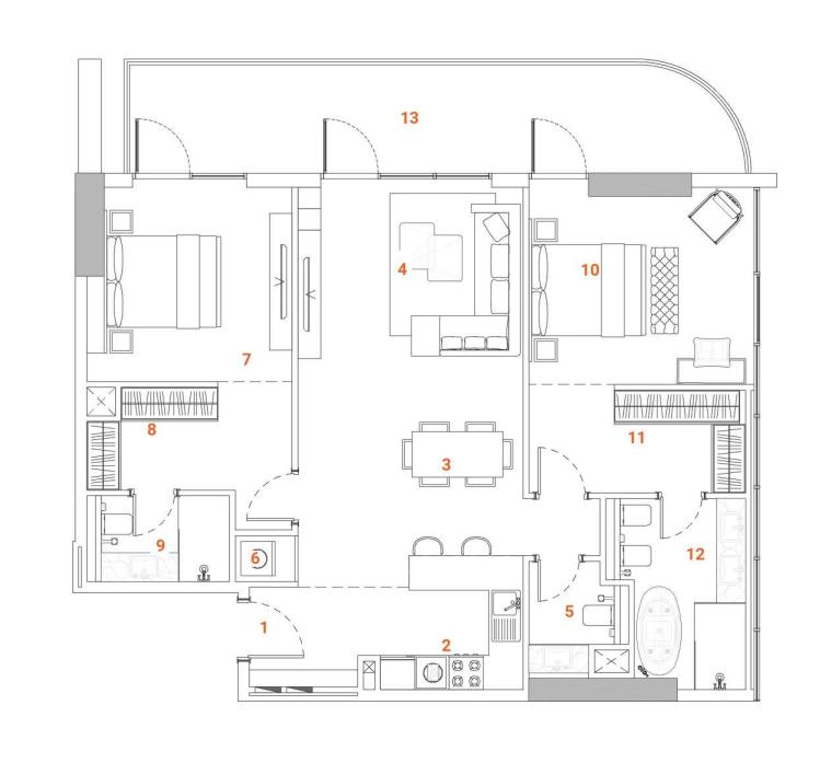 2 BR floor plan