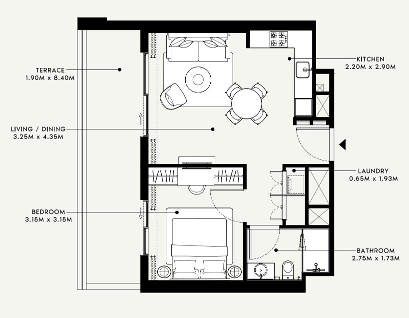 1 BR floor plan