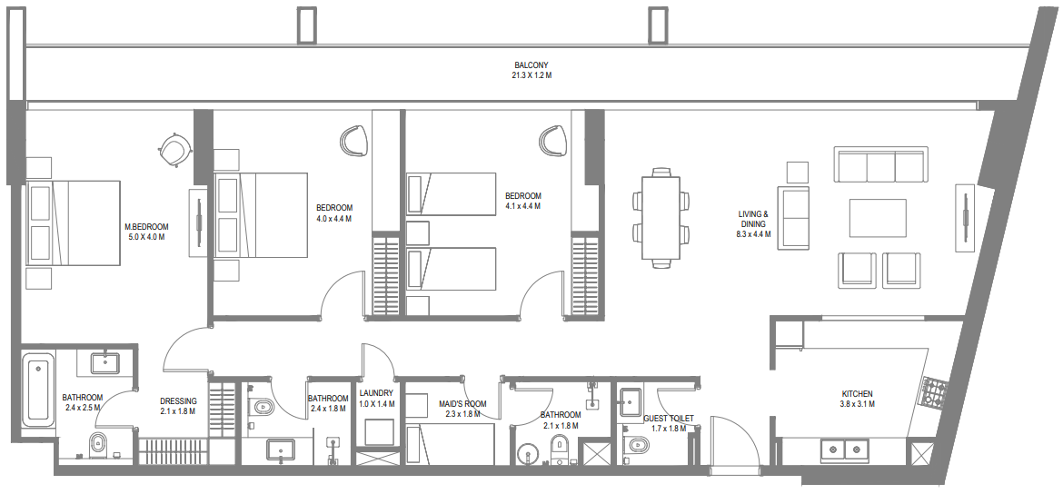 3 BR floor plan