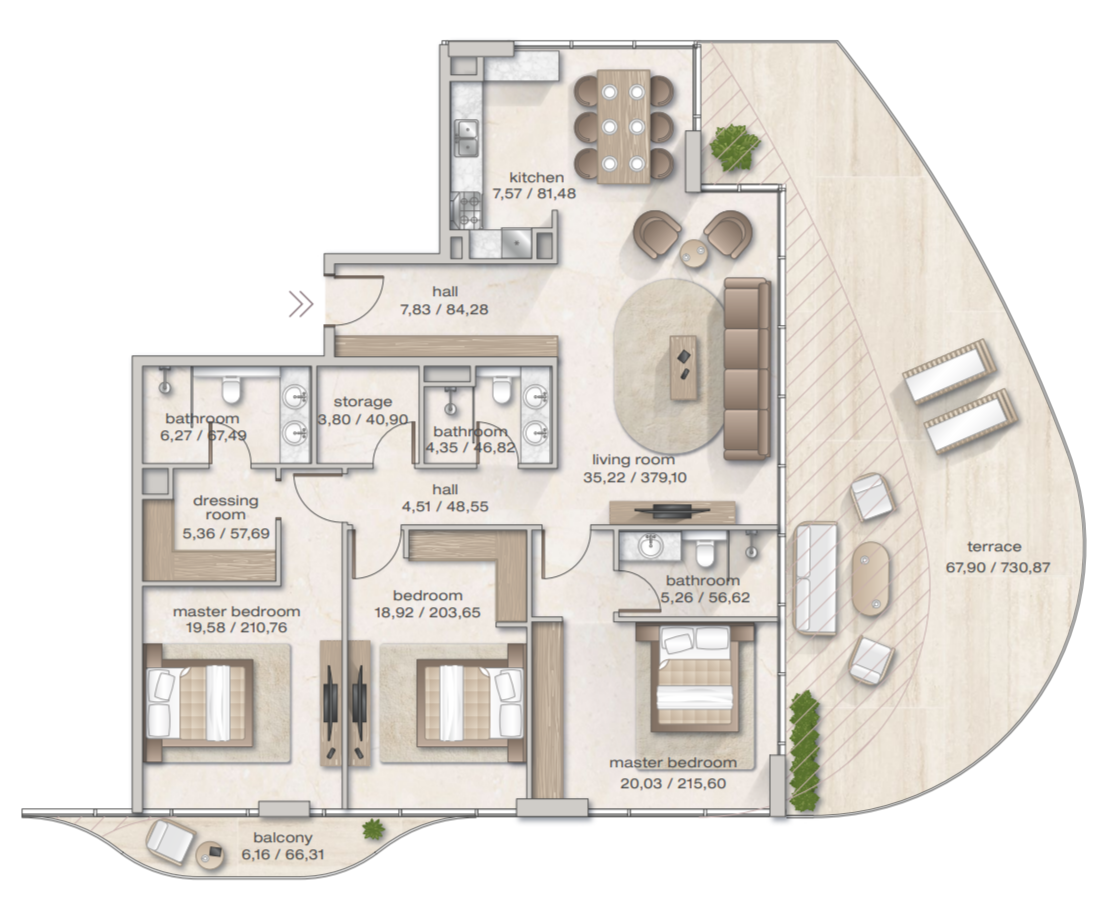 3 BR floor plan