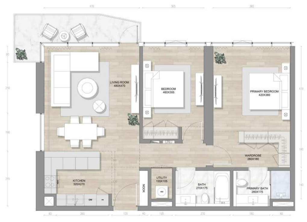 2 BR floor plan