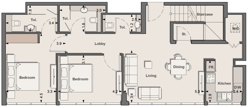 2 BR floor plan