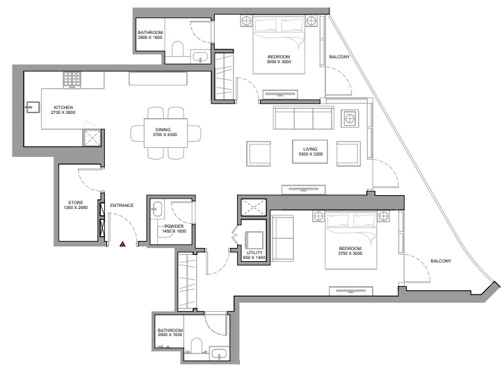 2 BR floor plan