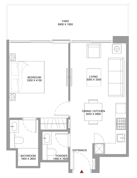 1 BR floor plan