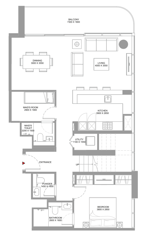 3 BR floor plan