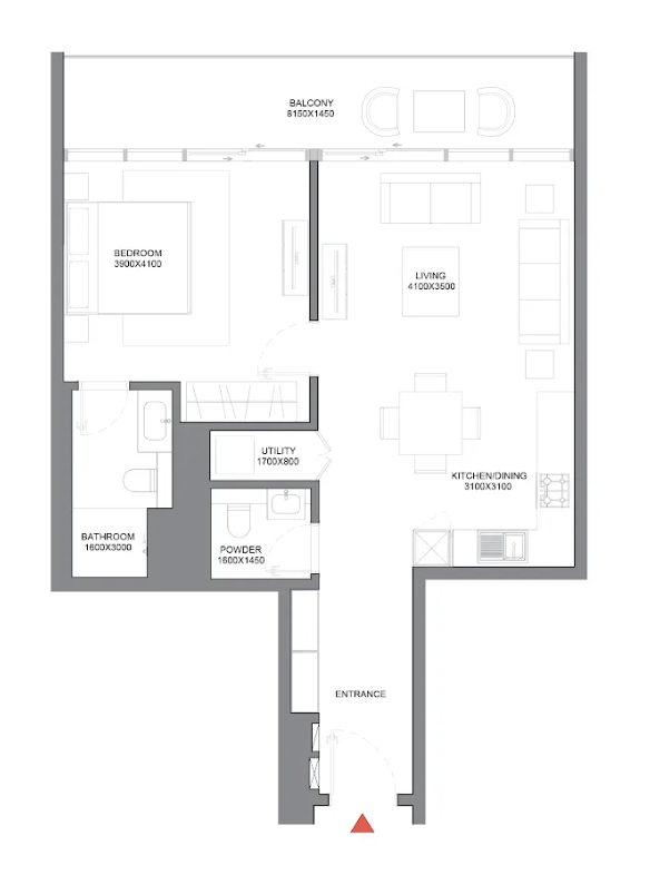 1 BR floor plan