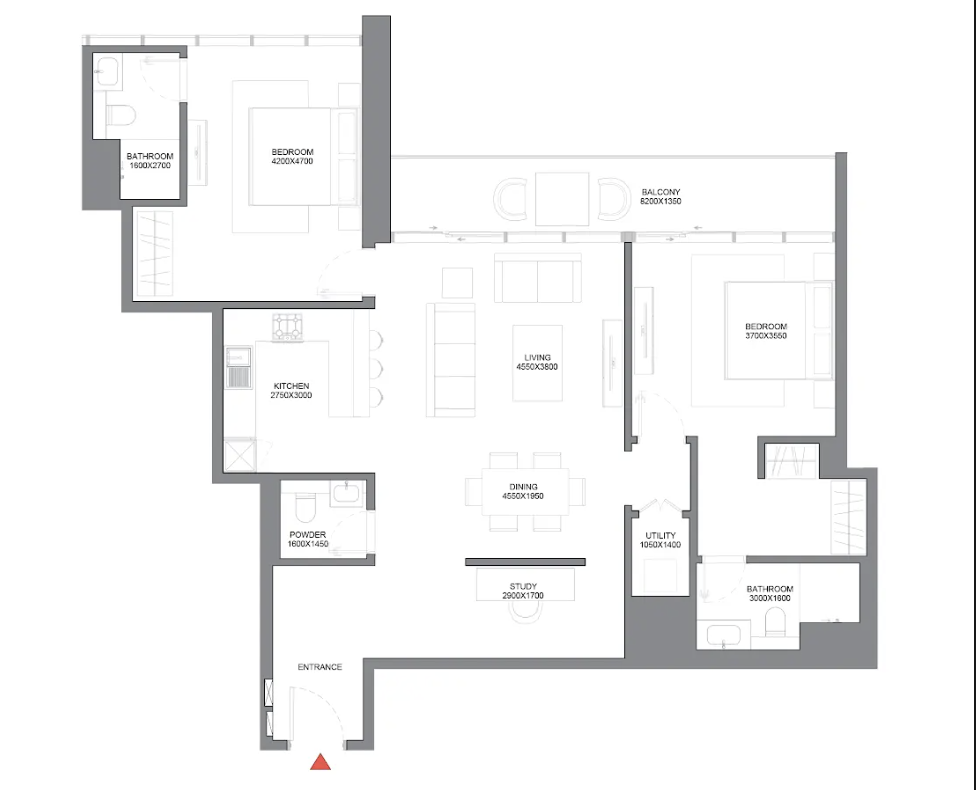 2 BR floor plan