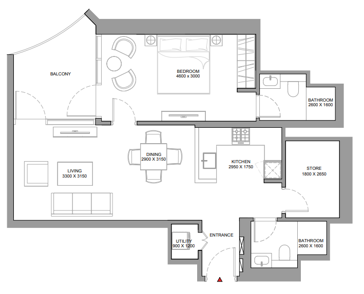 1 BR floor plan