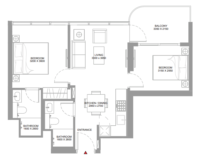 2 BR floor plan