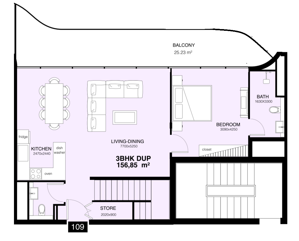 3 BR floor plan