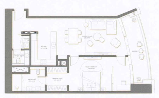 1 BR floor plan