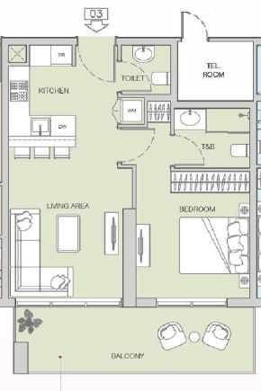 1 BR floor plan