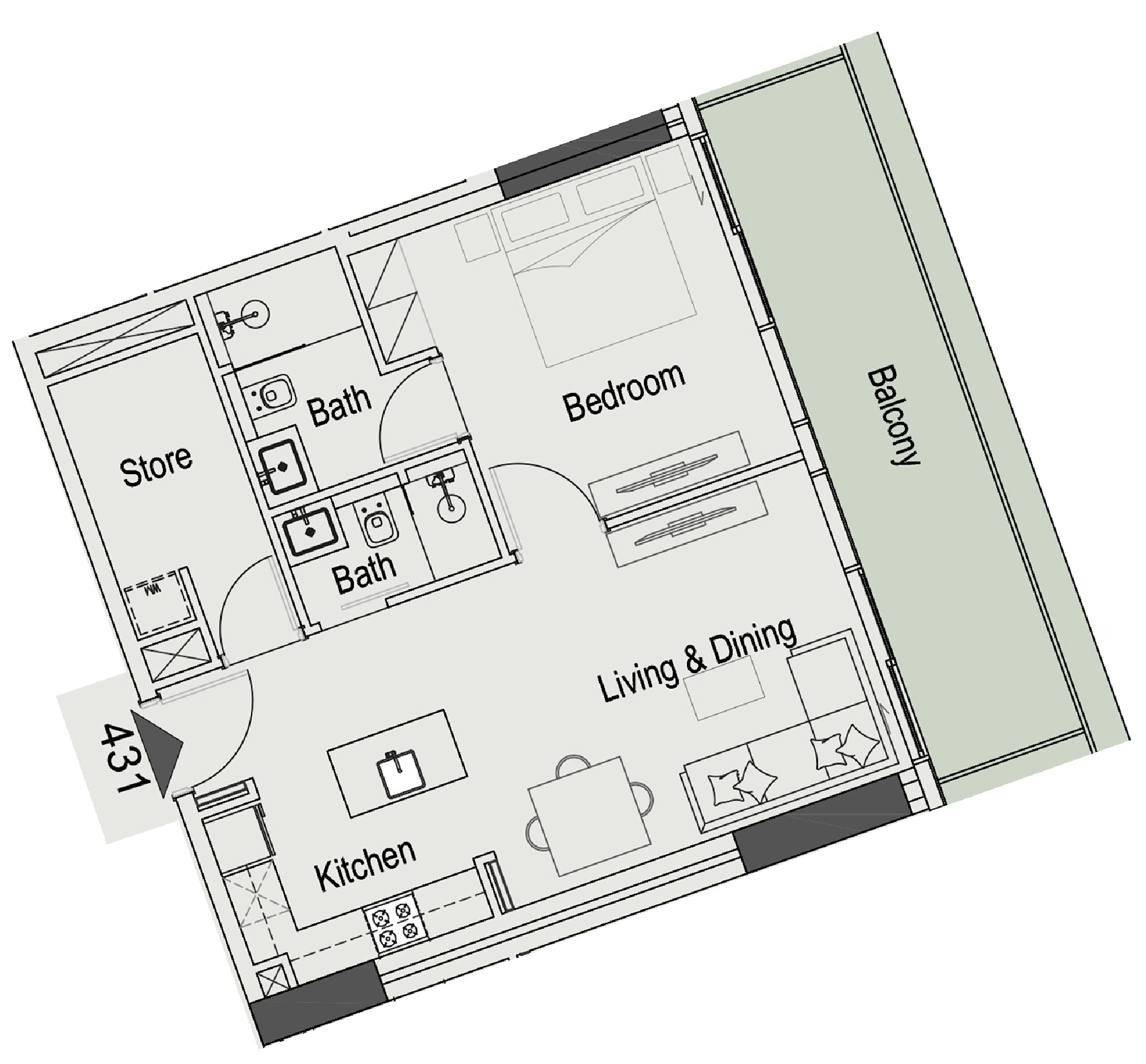 1 BR floor plan